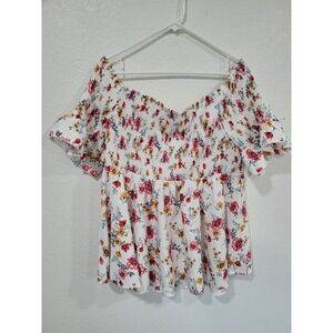 Bloomchic Women's Floral Smocked Peplum Top Flutter Sleeve Plus Size‎ 18-20 #14